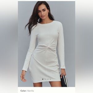 NWT Daily Practice Gathered Long Sleeve Vanilla Twist Front Mini Dress